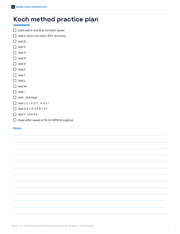 Preview of Printable Koch Method Practice Plan